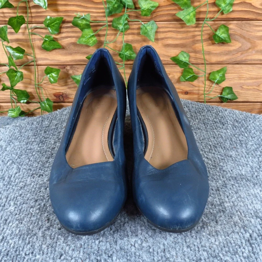Clarks Artisan Vendra Bloom Women Wedge Heel Size 7.5 Office Casual Navy Leather